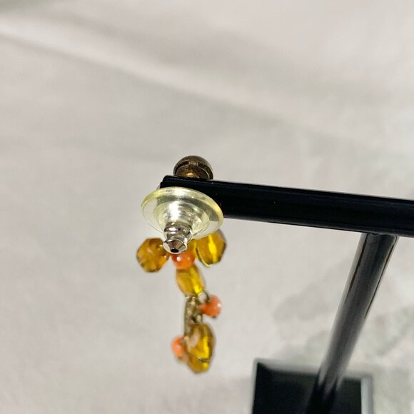 Bohemian Dangle Earrings - Amber Glass & Coral Beaded Jewelry - Brass Tone Chain - Picture 8 of 8